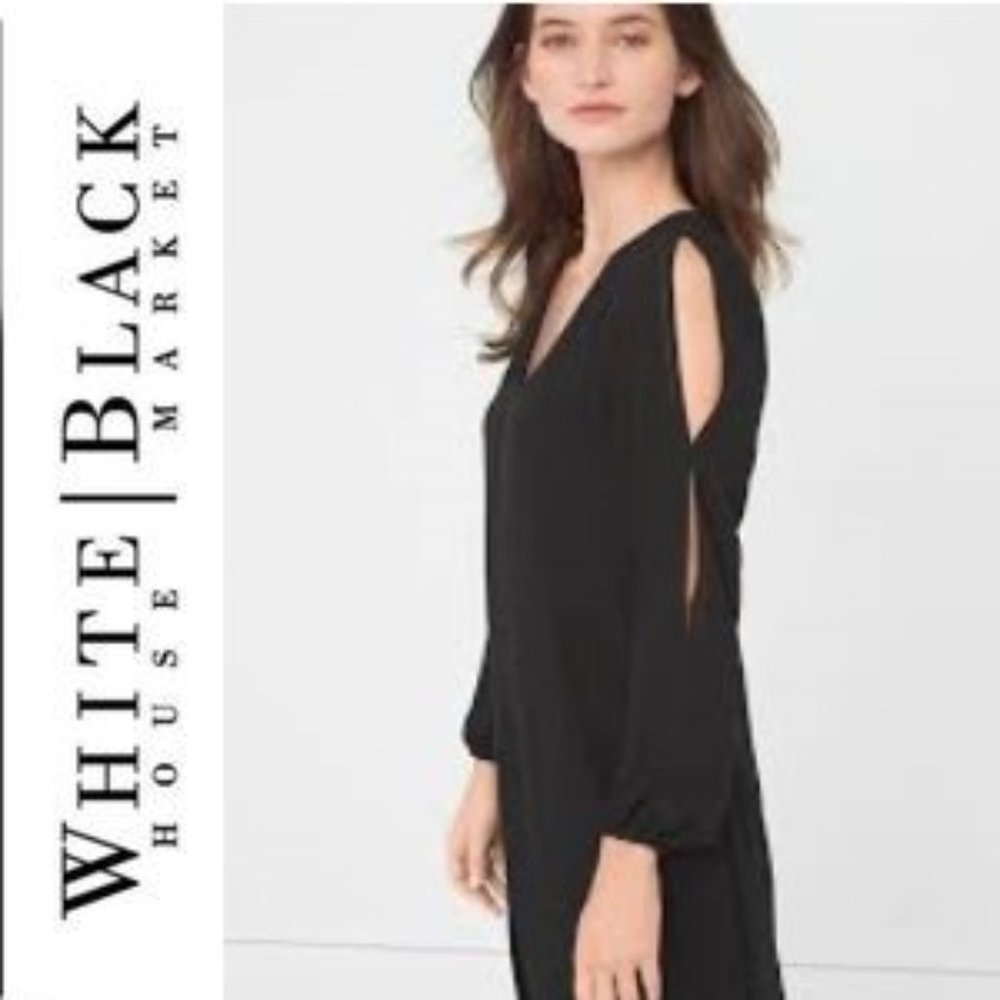 WHBM Split-Front Black Long Sleeve Chiffon Dress size 4